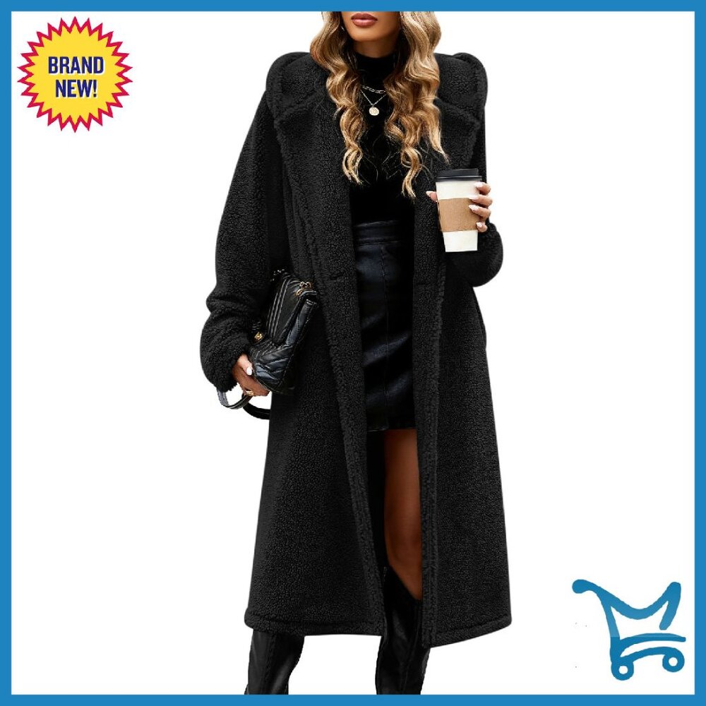 Oversized Fleece Hooded Coat Faux Fur Long Cardigan Jacket With Pockets